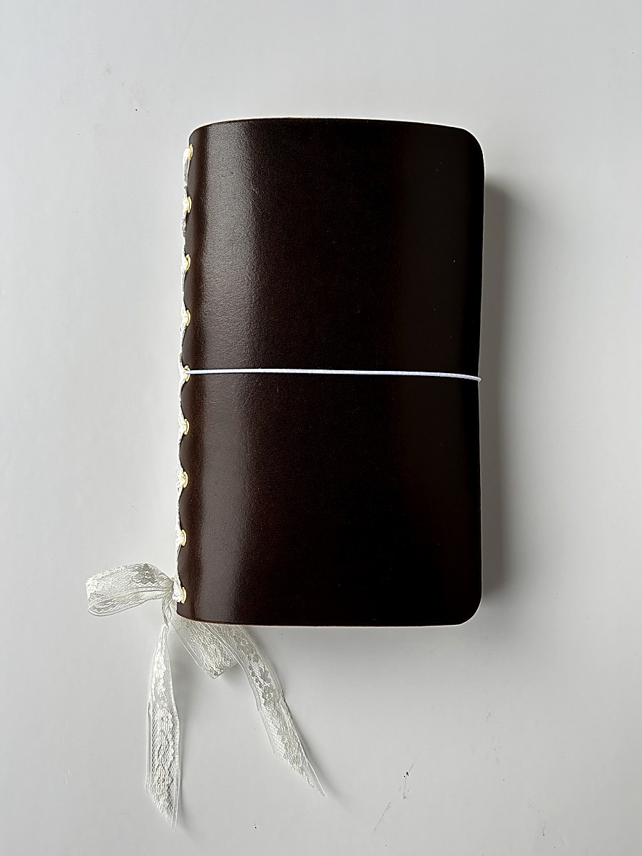 Onyx black journal with pink satin ribbon lace-up